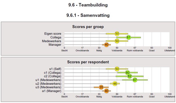 samenvatting van een competentie: per respondentgroep en respondent